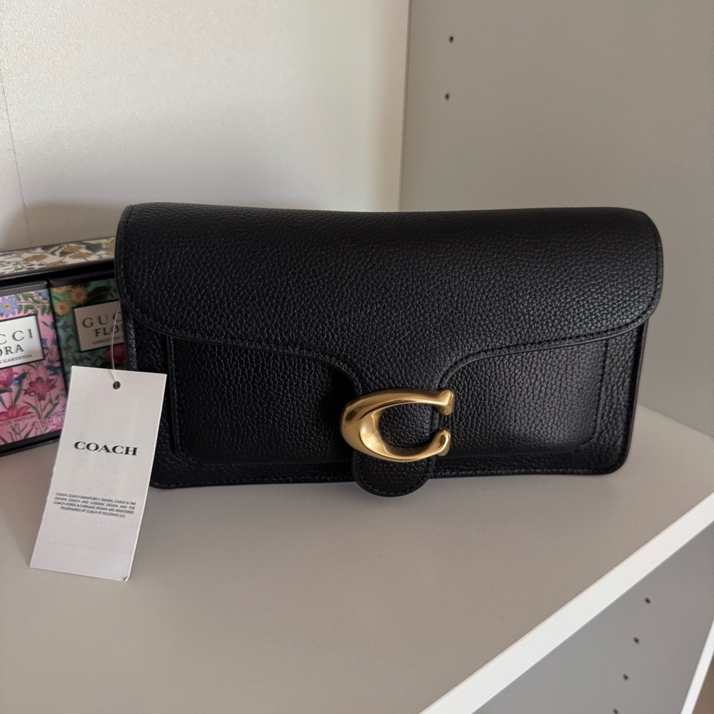 Coach Black Leather Wristlet with Gold Clasp